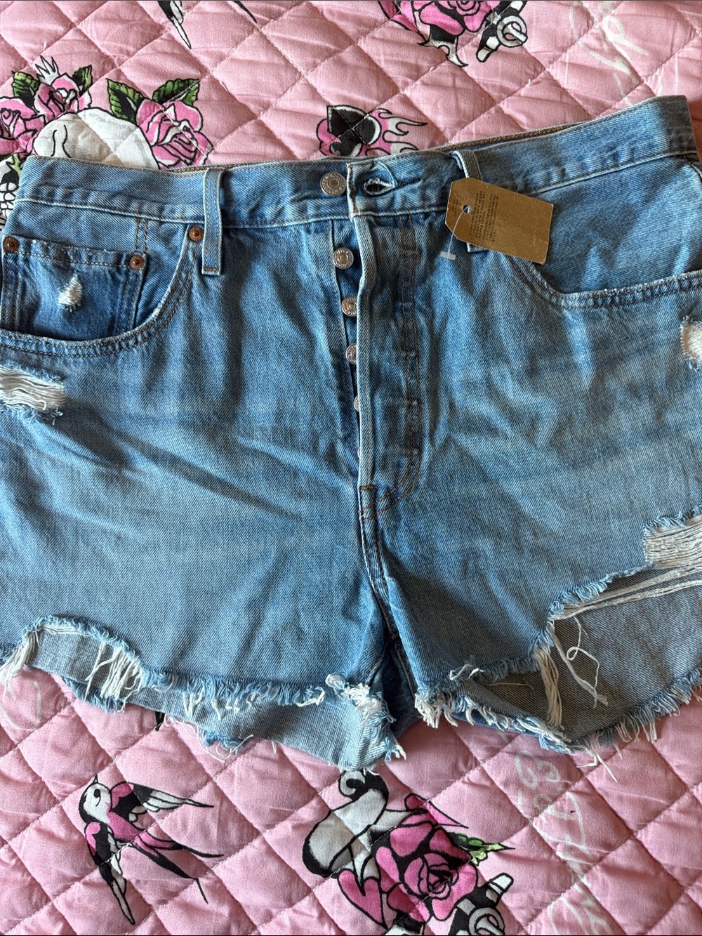 Levi's 501s Light Blue Distressed Denim Button-Fly Shorts